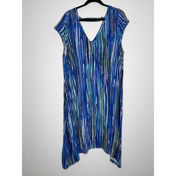 Avenue Dresses & Skirts - Avenue Womens Abstract Stripe Handkerchief V-Neck Cutout Back Dress 22/24